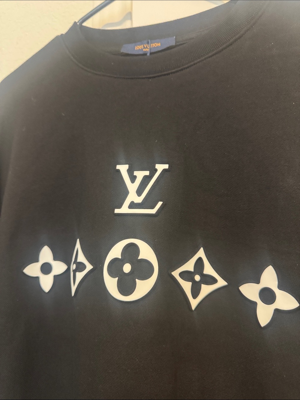 Black Crewneck Sweatshirt with White Monogram